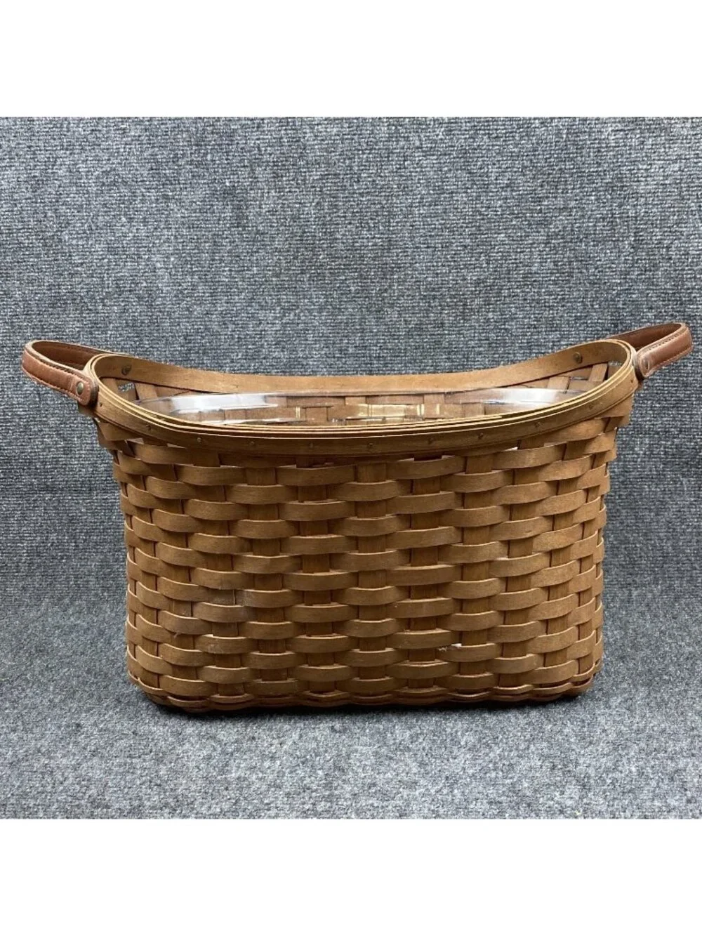 Longaberger 2006 Library Basket Rich Brown Leather Handles Protector Signed USA